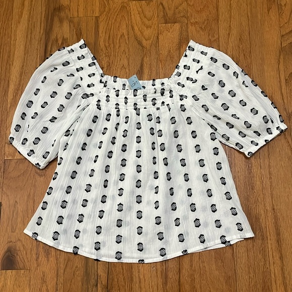 Loft Women’s Size Small Petite NWT Blouse Top White & Black 3D Embellishment - Picture 1 of 10